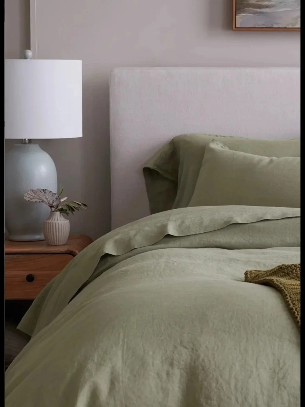 Quince European Linen Duvet Cover Set, Full Queen, Willowleaf, NEW